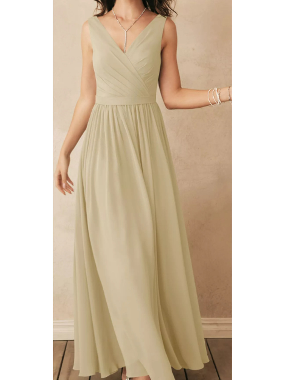 AW BRIDAL sz 6 S cream champagne chiffon Gwyneth bridesmaid maxi Dress NWT 0b9
